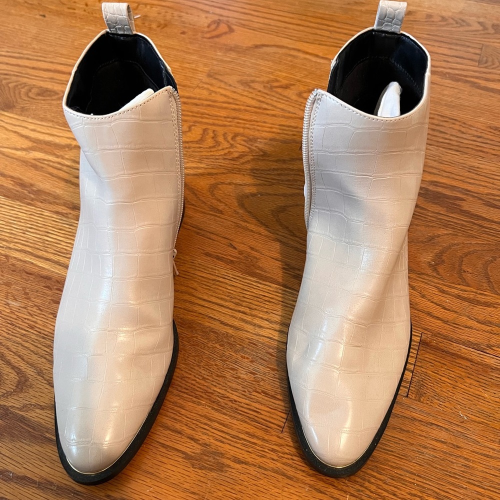 Mango White Faux Croc Boots
